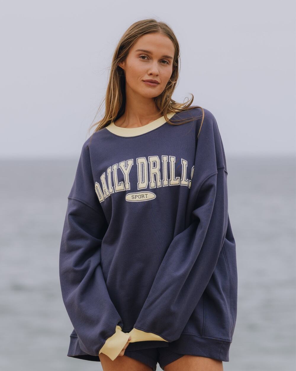 NWT Daily Drills Oversized Sport Crew Navy Lemonade Sweatshirt M/L Sold Out Rare